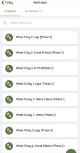 Verite Fitness App Weekplan