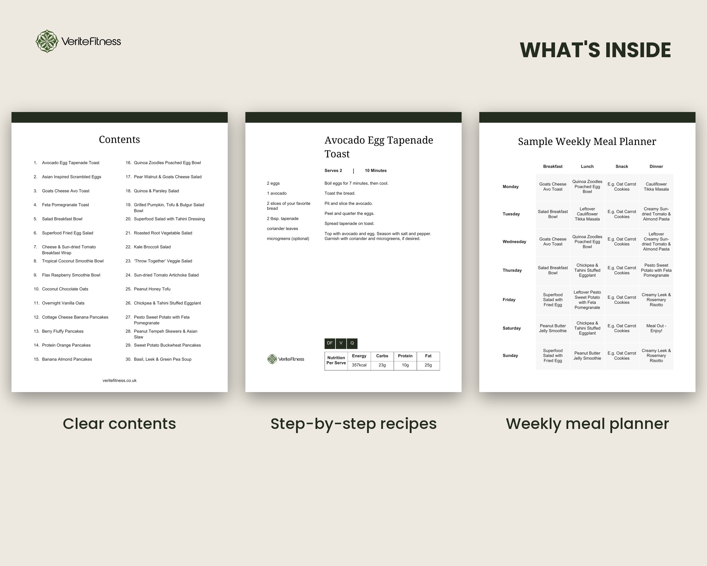 Inside the Vegetarian Recipe Pack PDF with nutrition on every recipe