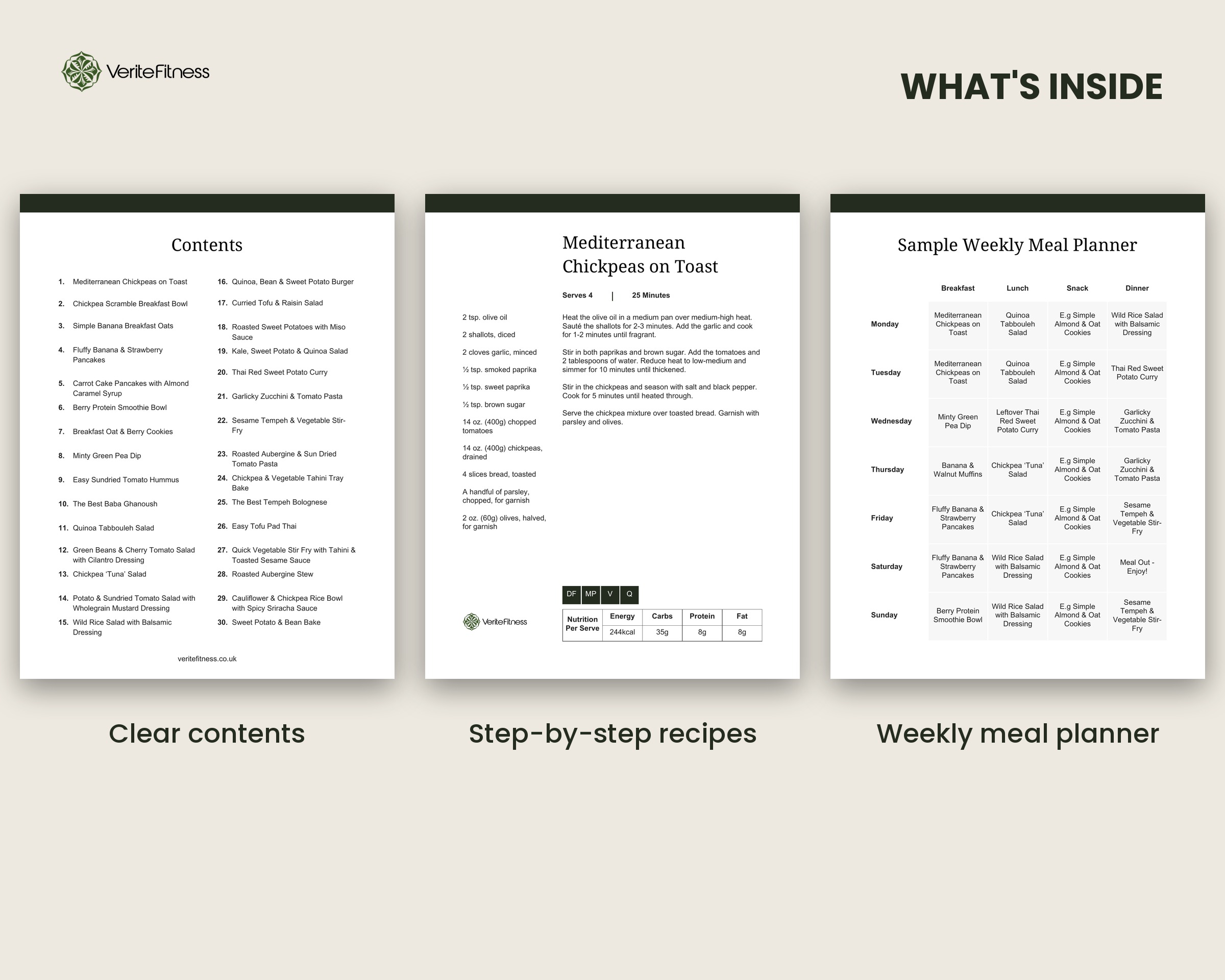 Inside the Vegan Recipe Pack PDF with nutrition on every recipe