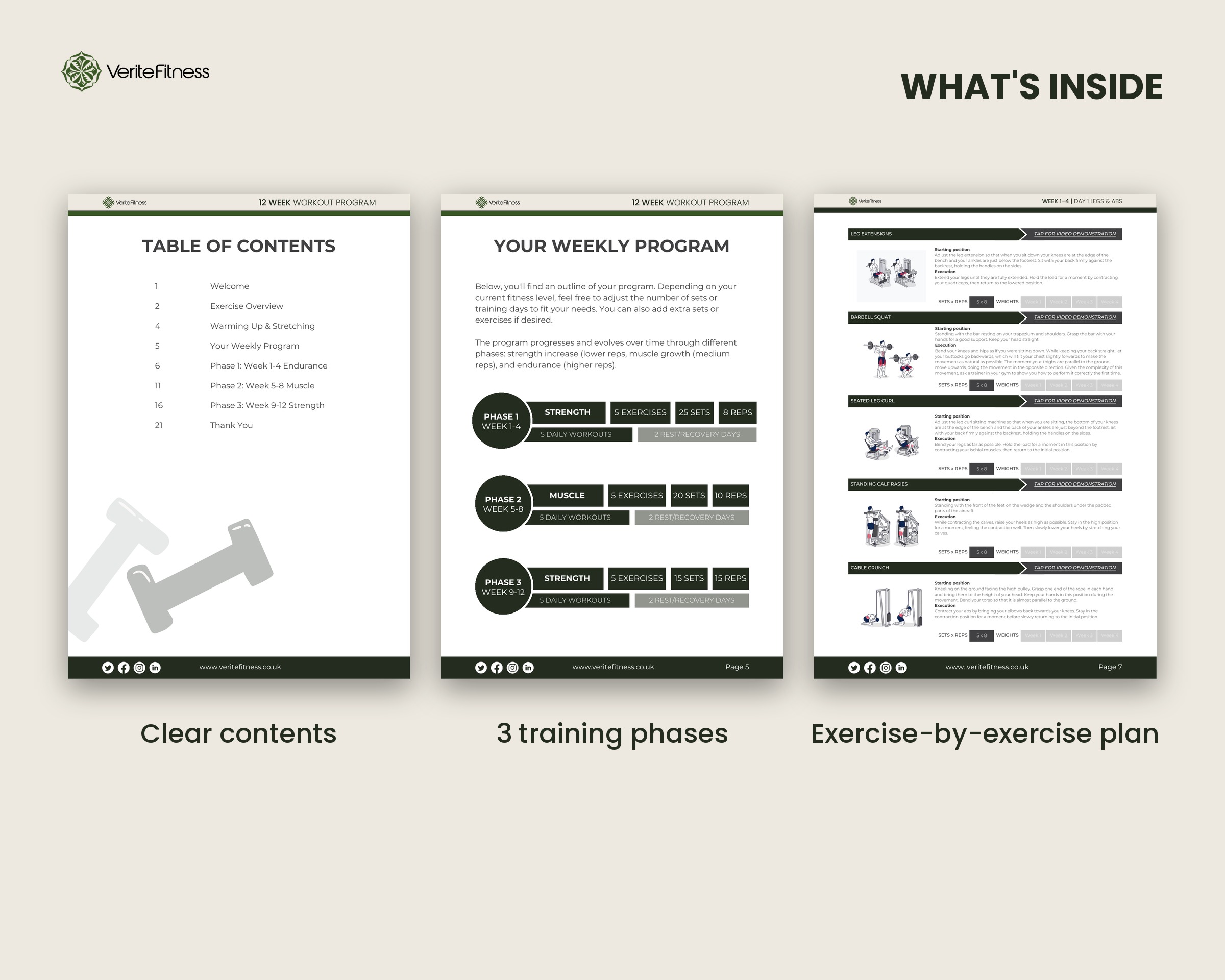 Inside pages of the 5-Day Split workout PDF