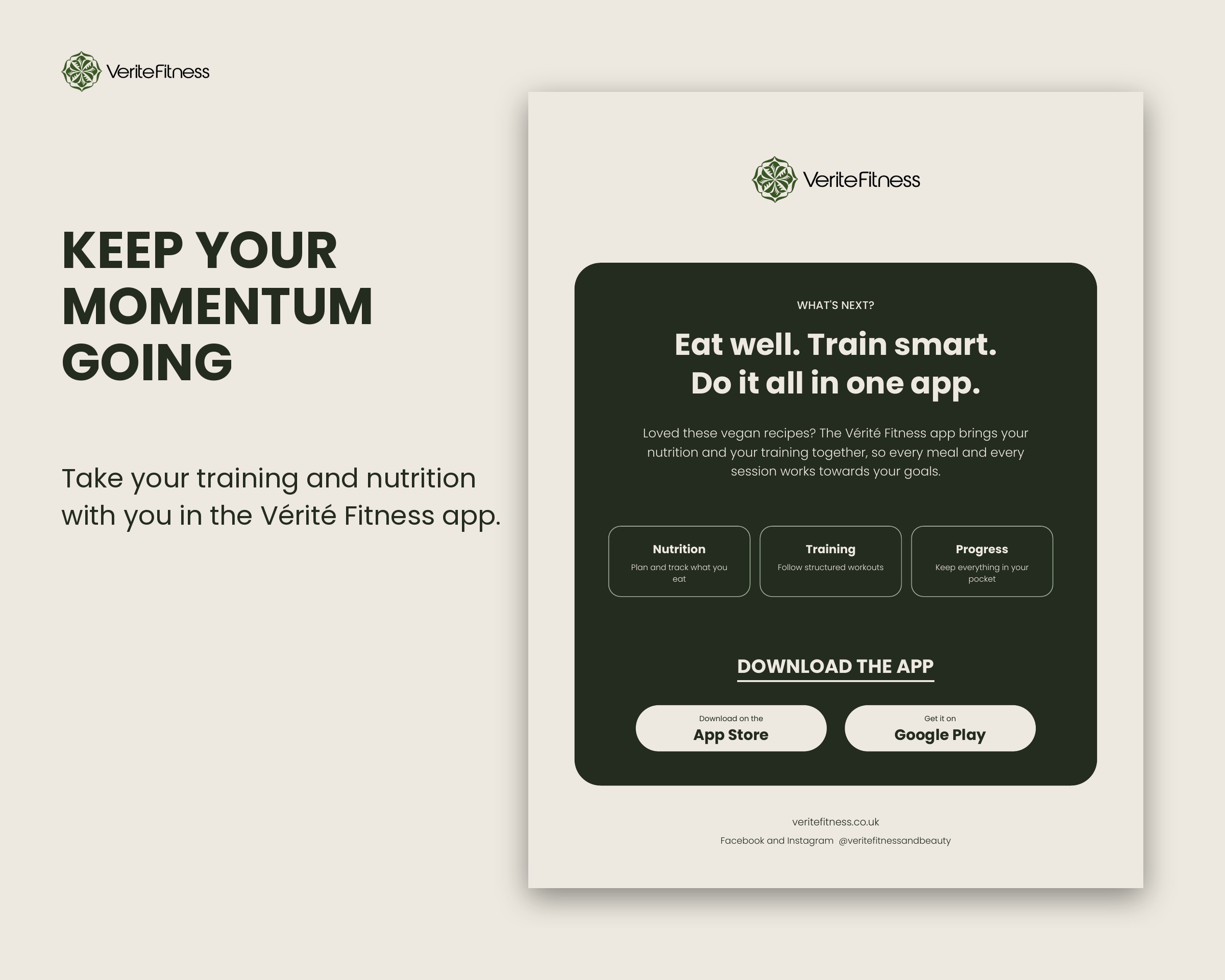 Vérité Fitness app for nutrition and training